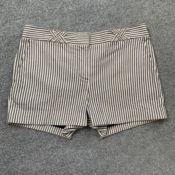 Tory Burch Shorts Womens 8 White Navy Sarah Jane Dover Pin Stripe Pockets Chino - Picture 2 of 13